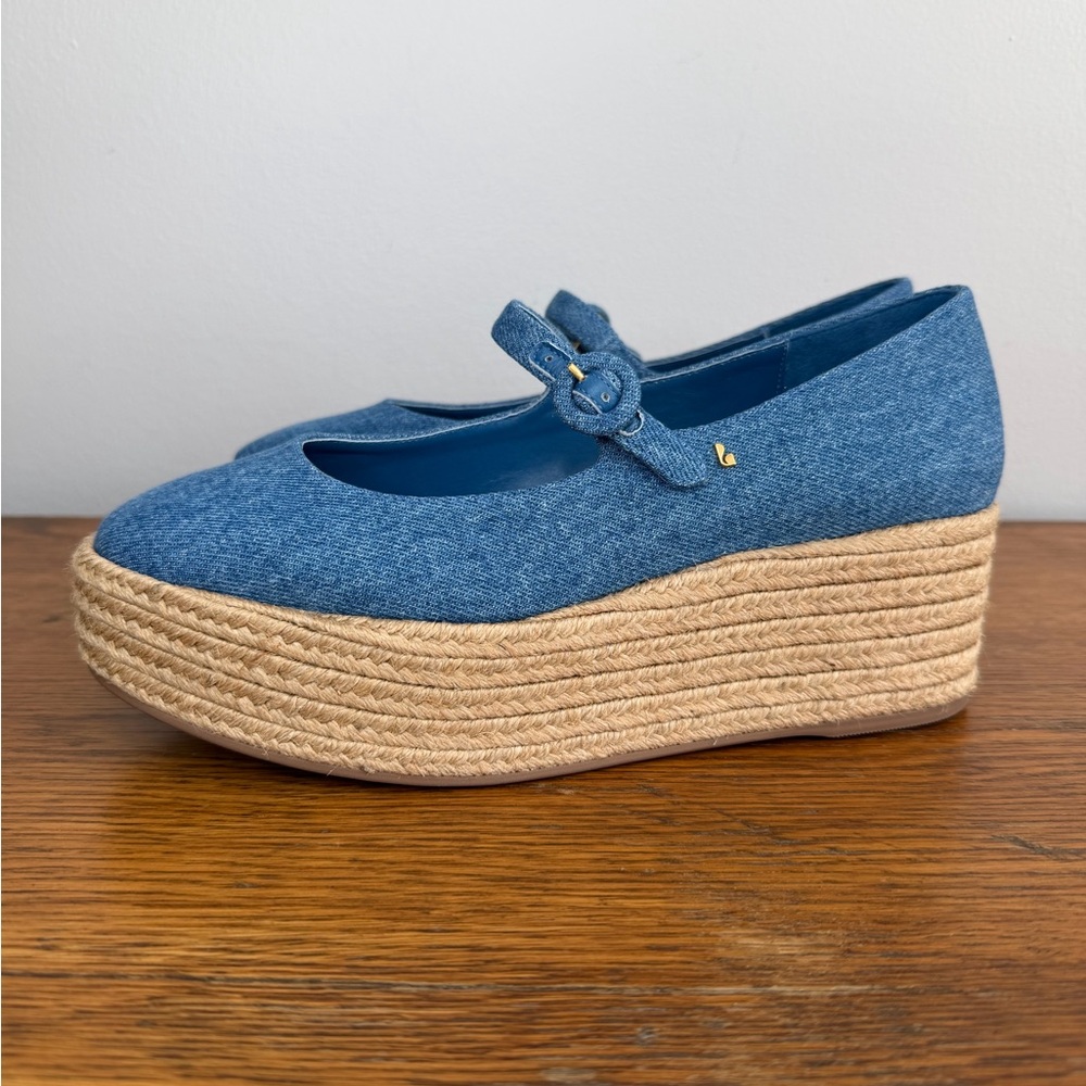 Larroude Blue Denim Mary Jane Platform Espadrilles - Picture 5 of 8